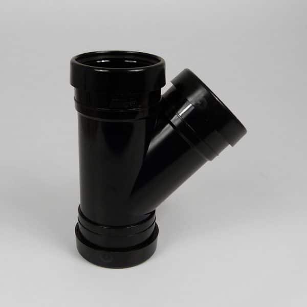 110mm-Pushfit-Soil-45d-triple-socket-Y-Branch-Black-Speedyplastics